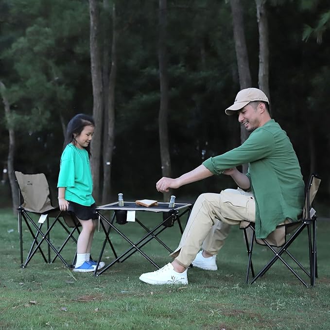 SUNNYFEEL Outdoor Folding Table | Lightweight Mesh Compact Camping Table, Roll Up Top 2 People Portable Camp Tables with Carry Bag for Picnic/Cooking/Beach/Travel/BBQ-VerdiqueGarden