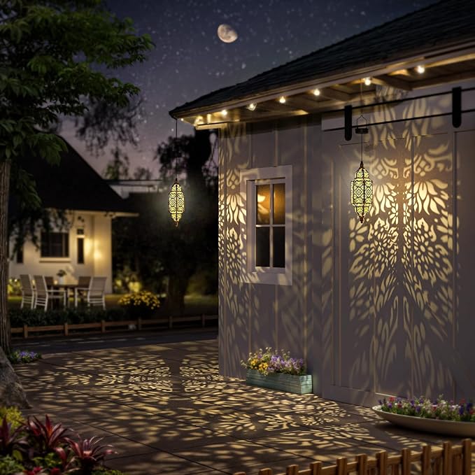 Twinkya Hanging Solar Lights Outdoor Garden Decorative Solar Lantern Waterproof Metal Moroccan Outdoor Decorations for Patio Pathway Yard Porch Backyard Garden Decor (Gold, 1 Pack)-VerdiqueGarden