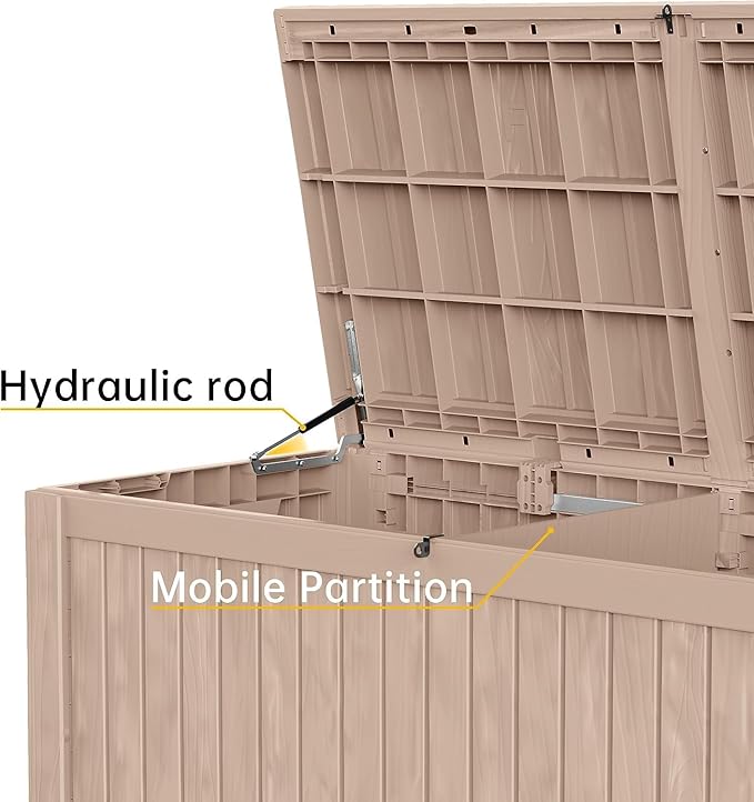 182 Gallon Deck Box Waterproof, UV Resistant Resin Outdoor Storage Box with Hydraulic Rod, Lockable Design and Enhanced Durability for Patio, Garden, and Poolside Use-VerdiqueGarden