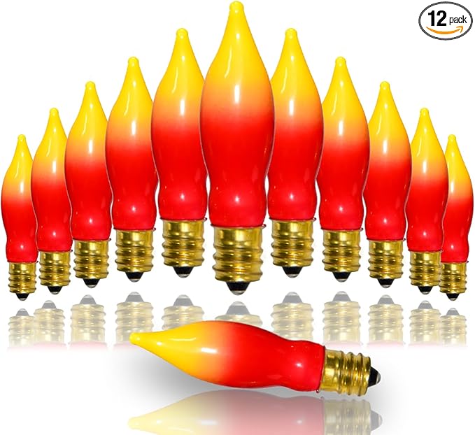 12 Pack C7 Replacement Bulbs E12 Candelabra Bulb - Red Yellow Incandescent Light Bulbs, Perfect as Halloween Christmas Light Bulbs, Candle Light Bulbs, 7 Watt, E12 Base-VerdiqueGarden