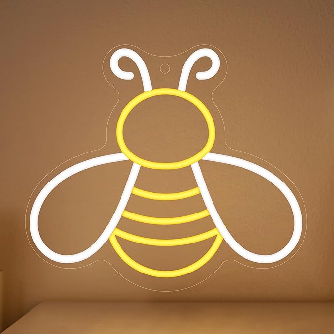 Bee Neon Sign - Dimmable Honey Neon Light Wall Decor, Birthday Party Decorations for Home, Patio, Garden, Bars, Hotels, Stores - Gift for Friends, Family, and Kids-VerdiqueGarden