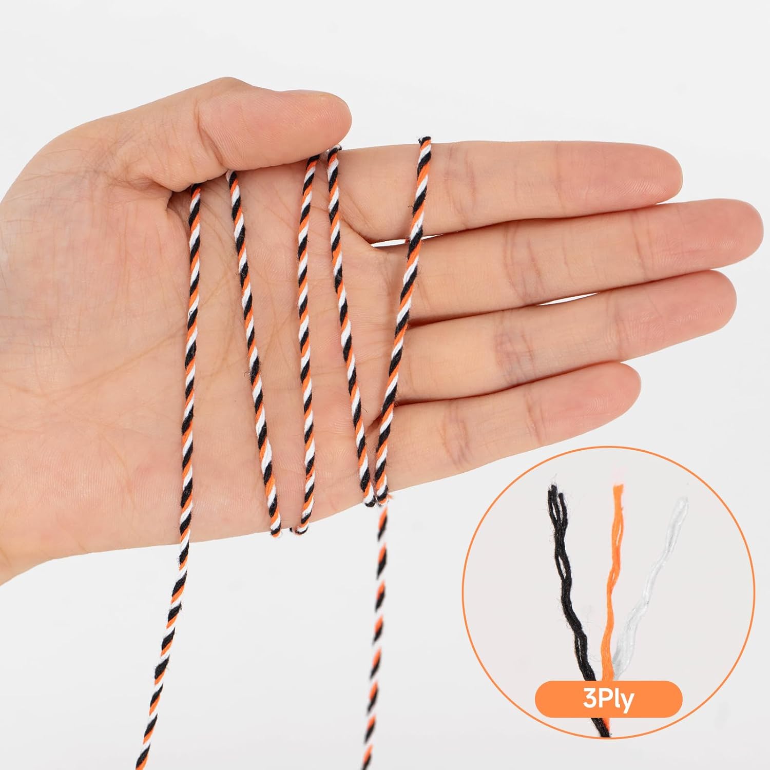 KINGLAKE Orange Black White Cotton Twine 2mm 328 Feet for Gift Wrapping DIY Crafts Halloween Party Decoration Gift Tags-VerdiqueGarden