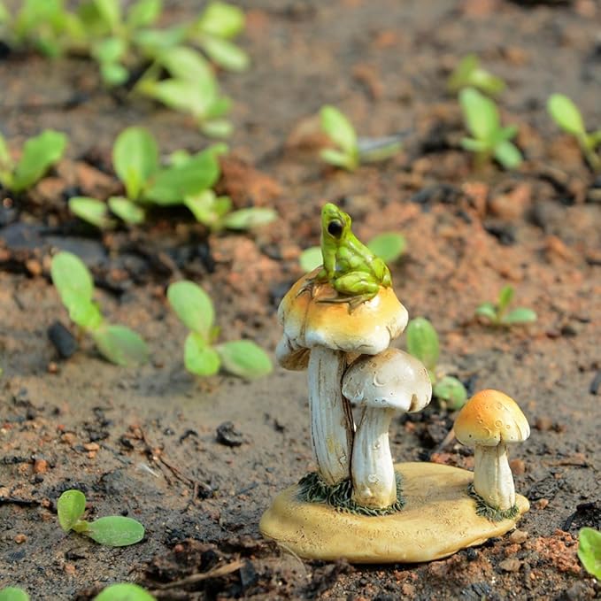 Top Collection Miniature Fairy Garden and Terrarium Statue, Frog on Mushrooms-VerdiqueGarden