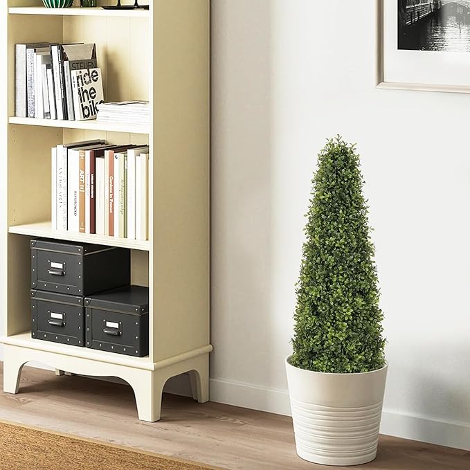 4ft Artificial Boxwood Topiary Trees (Set of 2) - UV Resistant Faux Plants Outdoor, Realistic 48in Fake Potted Bushes and Shrubs for Front Porch, Planter, Patio - Low Maintenance & Evergreen-VerdiqueGarden