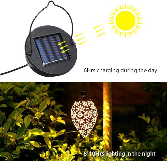 Hanging Solar Lights Solar Lantern LED Garden Lights Metal Lamp Waterproof for Outdoor Hanging Decor (2 Pack)-VerdiqueGarden