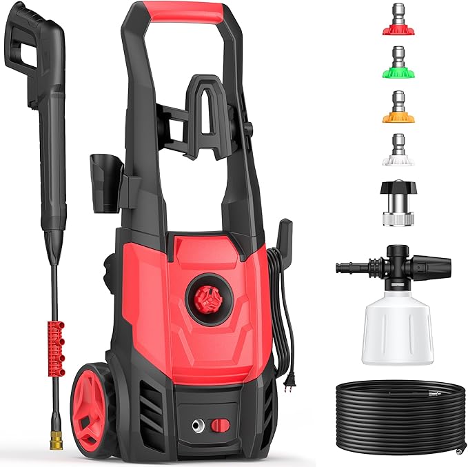 Electric Pressure Washer, 2.5 Max GPM Power Washer with Foam Cannon, Powerwasher with 4 Nozzles, High Pressure Washer for Cars, Driveways, Patios, Decks-VerdiqueGarden