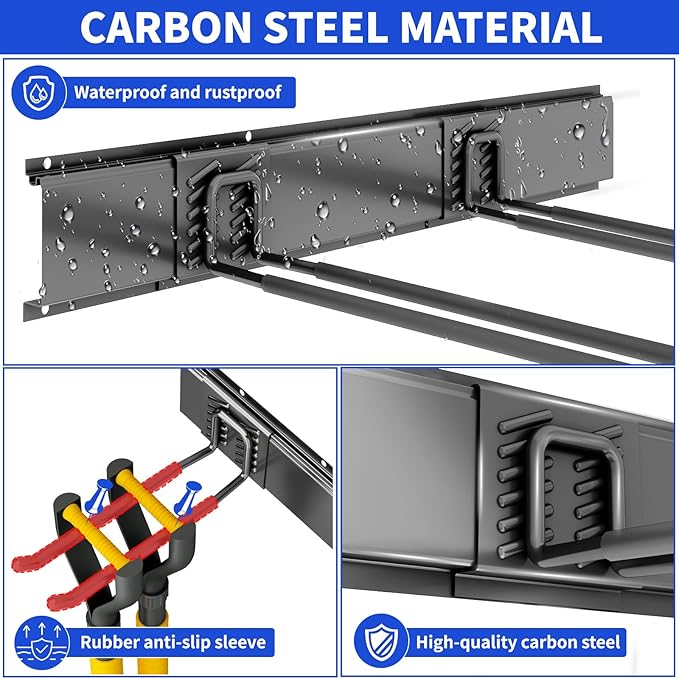 Garage Organization Tool Organizer Wall Mount, 48inch Heavy Duty Garden Tool organizer Storage System, Easy Install With 6 Adjustable Straight Hooks, For Garage, Basement, Shed, Workshop(Black)-VerdiqueGarden