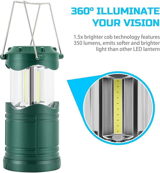 Lichamp LED Camping Lantern, 4 Pack Battery Powered Flashlight for Power Outages, Portable Collapsible Hanging Light Essential for Home, Outdoor, Emergency Lamp Survival Kit Gear for Hurricane, C5-VerdiqueGarden