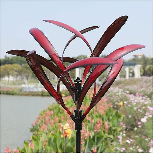 82 inch Wind Spinners Outdoor - Extra Large Metal Wind Sculptures & Spinner with Stake, Big Clearance Windmills for The Yard and Garden, Tall Yard Art Decor-Burgundy Red-VerdiqueGarden
