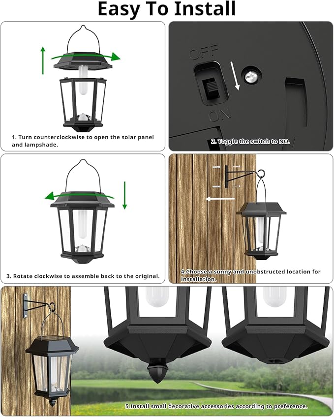 Solar Lanterns Outdoor Waterproof, Hanging Solar Lights with Glass Shade - 2 Pack LED Metal Wall Mount Outdoor Light for Yard/Garden/Patio - Flame-VerdiqueGarden
