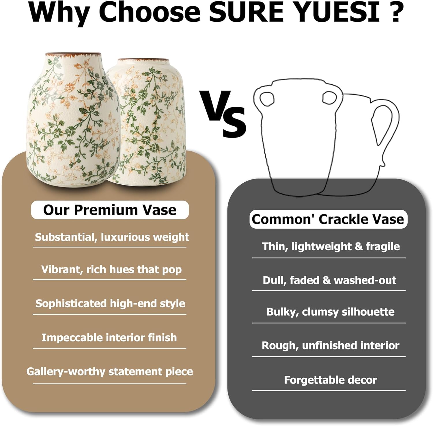 Green Vintage Vase, Chinoiserie Floral Vases, Retro Ice Cracked Ceramic Large Vases for Home Decors, Living Room, Bookshelf, Office, Grand Millennial Decor, Chinoiserie Decors, Tuscan Decor 7.8 Inch-VerdiqueGarden