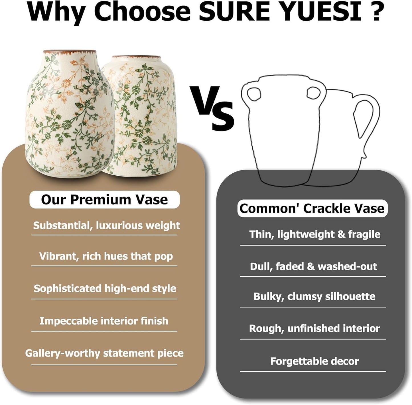 Green and Beige Vintage Vase, Chinoiserie Floral Vase, Rustic Ceramic Large Vases for Home Decors, Living Room, Bookshelf, Office, Grand Millennial Decor, Chinoiserie Decors, Tuscan Decor 7.8 Inch-VerdiqueGarden