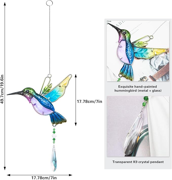 WEISIPU Crystal Suncatchers for Windows - Hummingbird Crystal Ball Prisms Hanging Crystals Ornament for Home Garden Office Wedding Christmas Decoration-Hummingbird-VerdiqueGarden