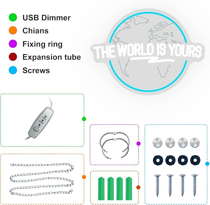 The World Is Yours Neon Sign, Carved Planet The World Is Yours LED Neon Light Signs for Wall Decor, Light Up Signs for Man Cave Game Room Bedroom Birthday Gift-VerdiqueGarden