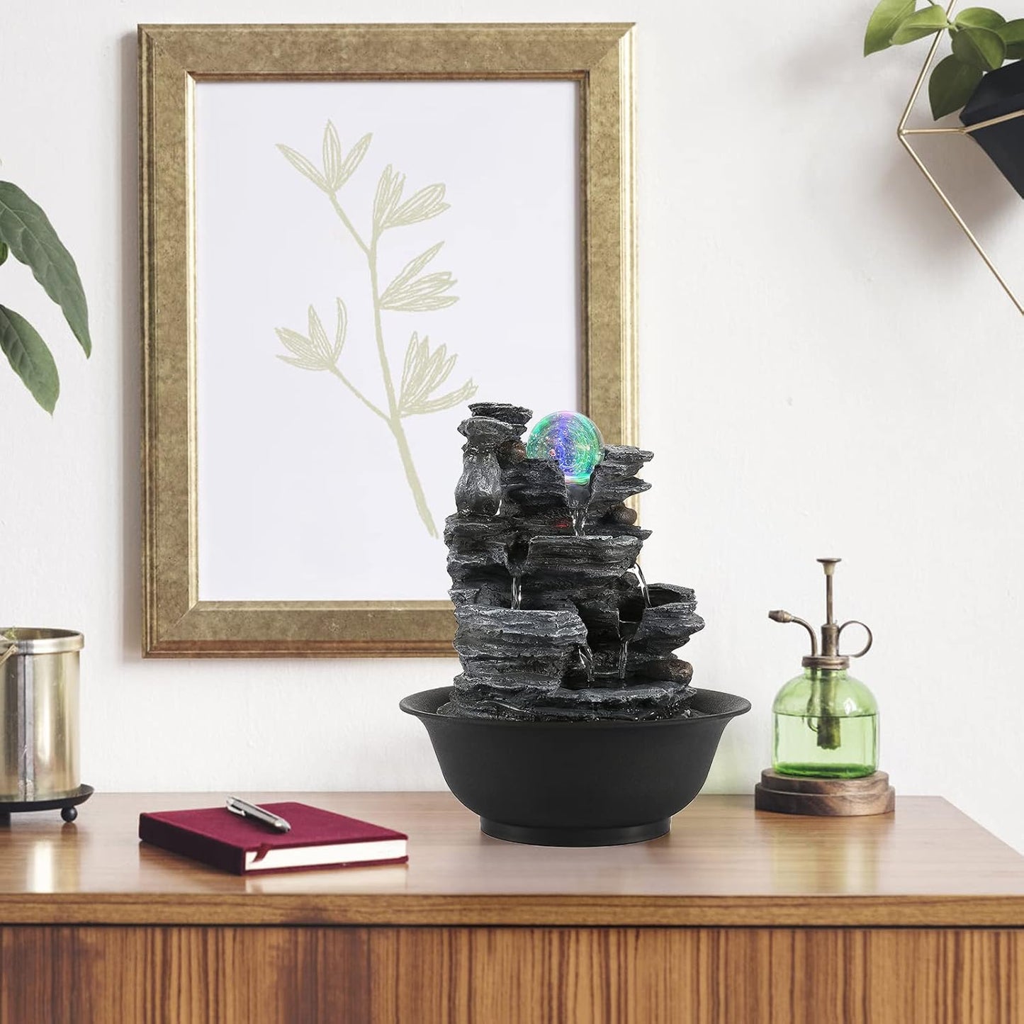 Dyna-Living Tabletop Water Fountain Indoor Waterfalls Fountains with Colored LED Light Decorative Feng Shui Tabletop Fountain with Automatic Pump Best Home Gifts for Friends or Family-VerdiqueGarden