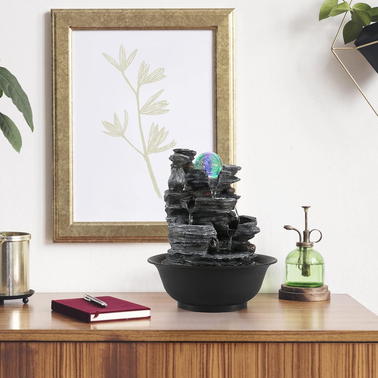 Dyna-Living Tabletop Water Fountain Indoor Waterfalls Fountains with Colored LED Light Decorative Feng Shui Tabletop Fountain with Automatic Pump Best Home Gifts for Friends or Family-VerdiqueGarden