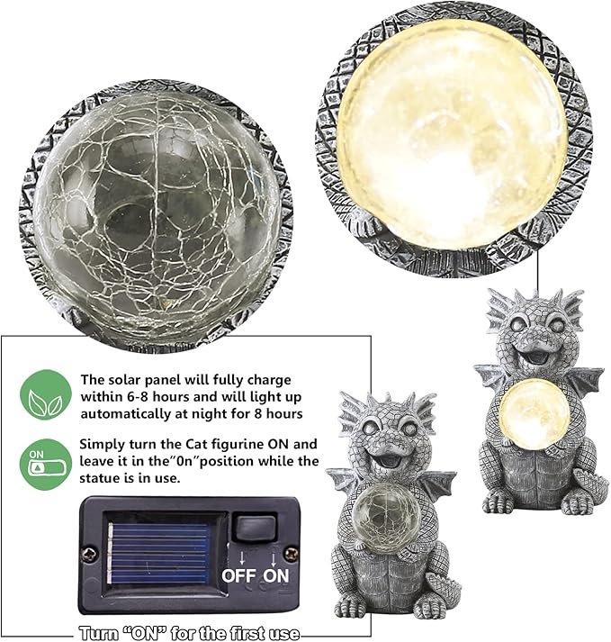 Garden Decor Solar Statues for Mom Grandma Birthdays for Women Sister Wife Lady - Front Patio Balcony Yard Art Lawn Ornaments Porch Outdoor Outside Decorations (Dragon)-VerdiqueGarden