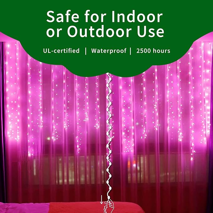 Ultra-Bright Connects End to End Pink Christmas Mini Lights 100L 19.6Ft UL Listed Incandescent Bulb String Light Set for Indoor Outdoor Holiday Garden Party Christmas Tree Garland Decor-VerdiqueGarden