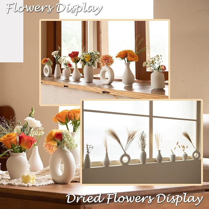 Ceramic Bud Vase Set of 8, Small Vase for Flowers, White Mini Bud Vase in Bulk for Centerpieces, Rustic White Ceramic Vase Set for Flowers, Room Décor, Wedding Party-VerdiqueGarden