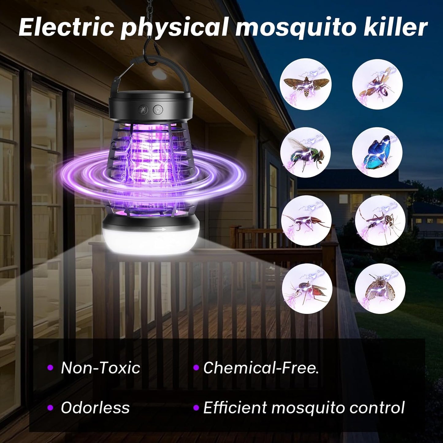 Upgraded Electric Fly Zapper,3 in 1 Bug Zapper Outdoor & Indoor, Electric Mosquito Killer Lamp with 2000V Grid & On/Off Switch, Mosquito Traps for Kitchen, Patio, Backyard, and More (Black)-VerdiqueGarden