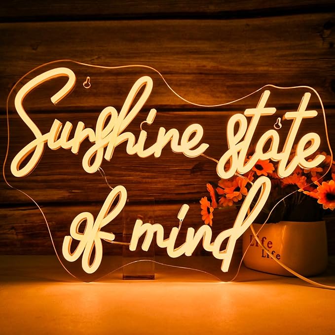 Sunshine State of Mind Neon Sign for Wall Decor,Neon Light Sign for Cafe Bar Kitchen Restaurant Coffee Dessert Shop Party-VerdiqueGarden
