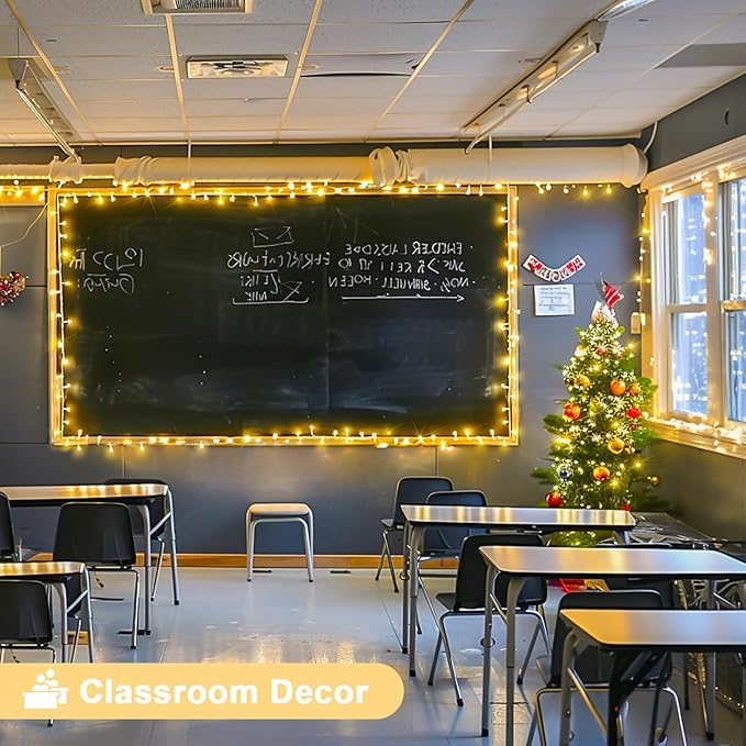 JMEXSUSS Connectable Warm White String Lights Indoor Bedroom, 8 Modes Christmas String Light Plug in Classroom Lights, 33ft 100 LED Fairy Twinkle Light Outdoor for Classroom Christmas Tree Decor-VerdiqueGarden