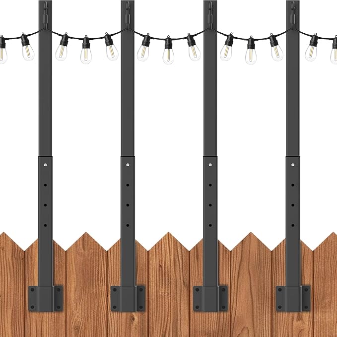 AILBTON 2.8FT 4 Pack Suspension Outdoor String Light Poles for Outside String Lights Hanging,with Clip and Holder,Light Post Mounting Stand for Patio Fence Wall Garden Backyard Deck-VerdiqueGarden