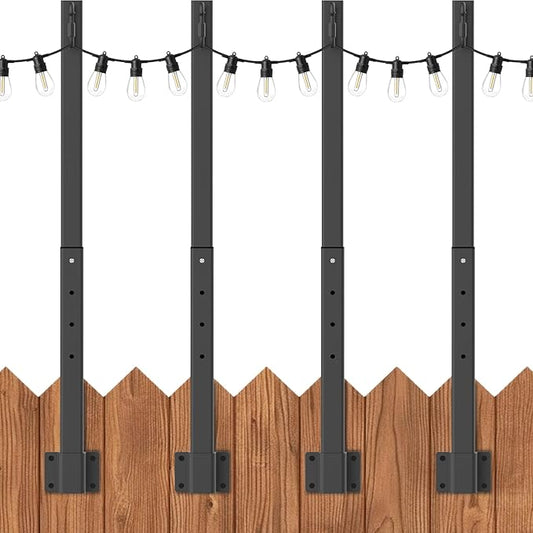 AILBTON 2.8FT 4 Pack Suspension Outdoor String Light Poles for Outside String Lights Hanging,with Clip and Holder,Light Post Mounting Stand for Patio Fence Wall Garden Backyard Deck-VerdiqueGarden