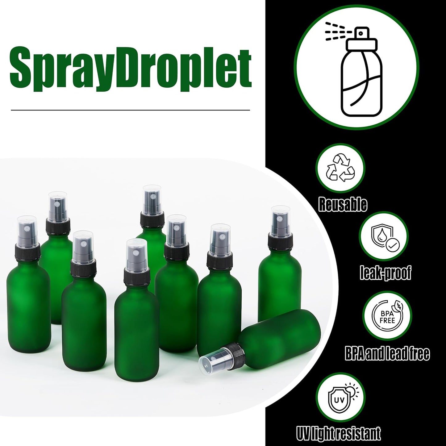 2 oz Glass Spray Bottles, Reusable Fine Mist Sprayer Small Spray Bottle, Preety Frosted Texture, Leak-Proof Design, Perfect for Travel, Skin Care, Perfumes (Green-Frosted, 2oz-24pcs)-VerdiqueGarden