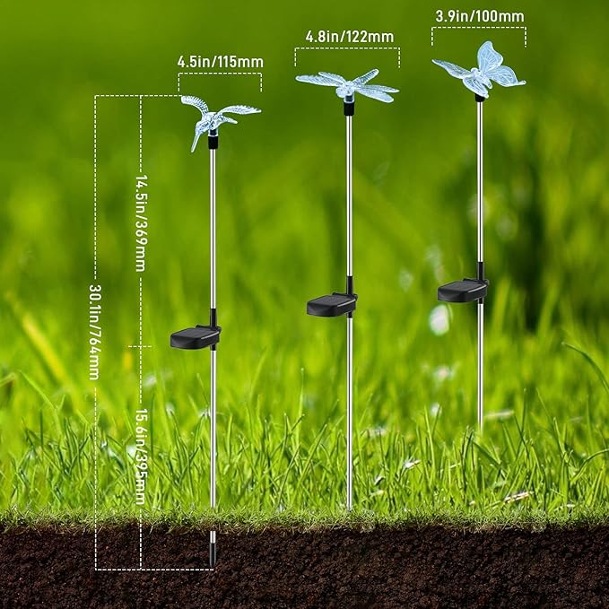Solar Pathway Lights - 3 Pack Solar Stake Lights Outdoor, Color Changing Solar Powered Halloween Decorative Landscape Lighting Hummingbird Butterfly Dragonfly for Patio Yard Pathway Lawn Walkway-VerdiqueGarden
