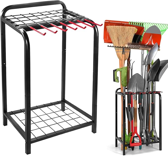 Trieez Garden Tool Organizer for Garage, Yard Tool Organizer with Hooks for Garage Organization and Storage - Sturdy Yard Tool Holder, Tool Rack for Shed, Outdoor, Tool Stand-VerdiqueGarden