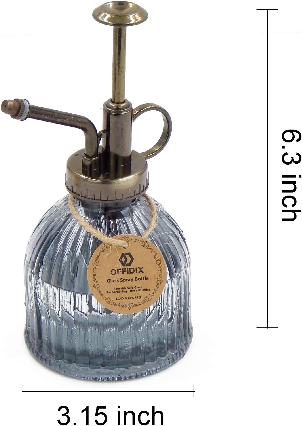 OFFIDIX Plant Mister plant water Spray Bottle, 6.3" Tall Vintage Style with Bronze Plastic Top Pump One Hand Glass Watering Can for Indoor Potted Plants Terrariums (Dark Gray)-VerdiqueGarden