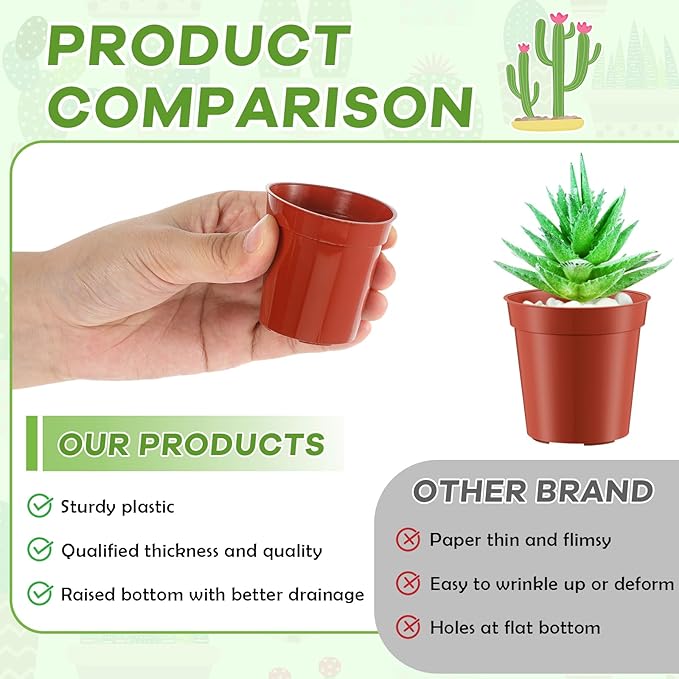 Yaomiao 200 Pcs 2 Inch Red Mini Plastic Plant Pot Nursery Seedling Pots Seed Starter with Drainage Holes for Indoor Outdoor Garden Succulent Plants Cuttings Transplanting-VerdiqueGarden