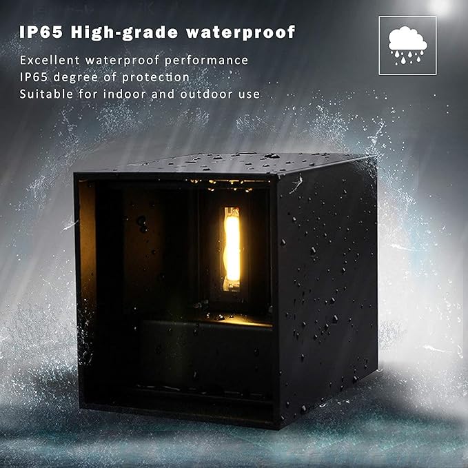 LANFU LED Aluminum Cube Square Wall Sconce Waterproof Outdoor Light Exterior Wall Lights fixtuers 20W 100-277V 2800K-3000K Not dimmable Warm Light 2LEDS Black-20W Outdoor Larger Version-VerdiqueGarden
