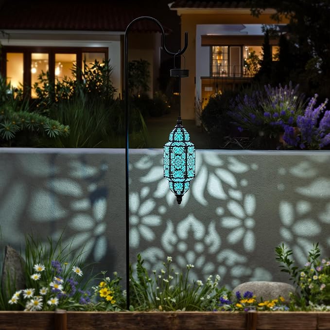 Twinkya 2 Pack Hanging Solar Lights Outdoor Garden Decorative Solar Lantern Waterproof Metal Moroccan Outdoor Decorations for Patio Pathway Yard Porch Backyard Garden Decor (Black, 2 Pack)-VerdiqueGarden