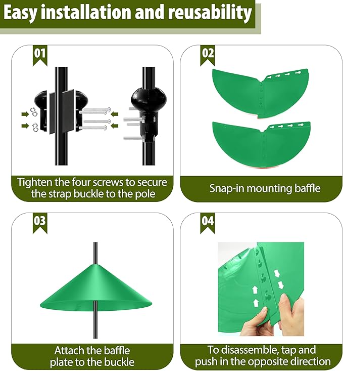 Squirrel Baffle for Bird Feeder Pole, 19-Inch Outdoor Bird Feeder Guard, Squirrel-Proof Birdhouse Baffles, Shepherd's Hook for Outside(LightGreen)-VerdiqueGarden