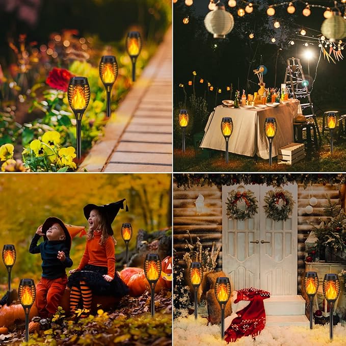 MIUSIKIT 16Pack Outdoor Solar Lights for Yard, Solar Flame Lights for Outside Decorations, Solar Pathway Lights Outdoor Waterproof, Luces Solares for Outdoor Lighting Art-VerdiqueGarden