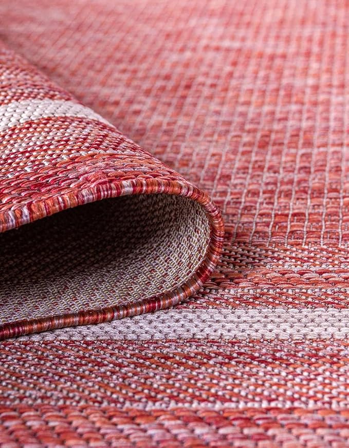 Unique Loom Outdoor Border Collection Area Rug - Soft Border (2' 7" x 10' Runner, Rust Red/ Ivory)-VerdiqueGarden