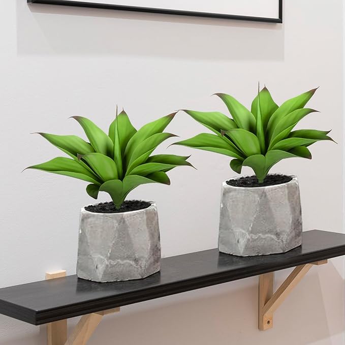 Artificial Agave Plants, UV Resistant Fake Agave Planters for Indoor and Outdoor Decorating Artificial Plants for Outdoors Fake Plants (2Pack, 12.6") Green-VerdiqueGarden
