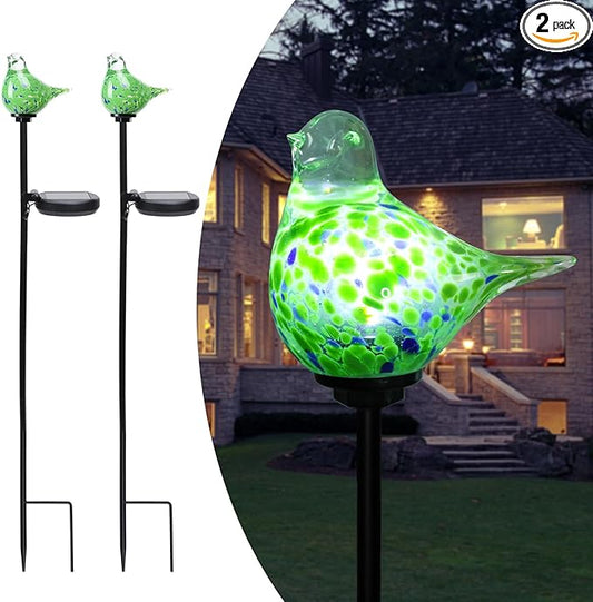 Afirst Solar Outdoor Lights Decorative Hummingbird Garden Stake Handblown Glass Stakes Outdoors Waterproof for Garden Pathway Decoration 2 Packs-VerdiqueGarden