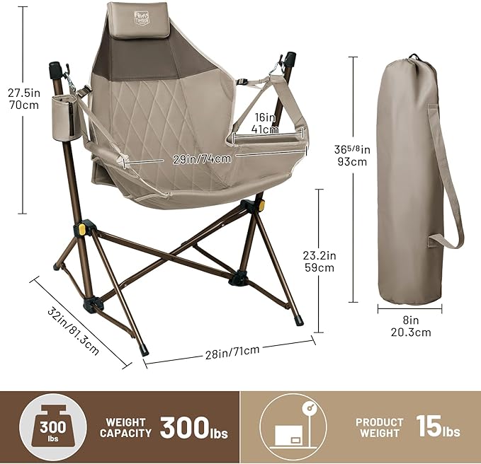 TIMBER RIDGE Hammock Camping Chair with Adjustable Backrest, Heavy Duty Folding Hammock Chair Supports 300lbs, Portable Hammock Chair for Camping, Travelling and Patio, Tan 2 Pack-VerdiqueGarden