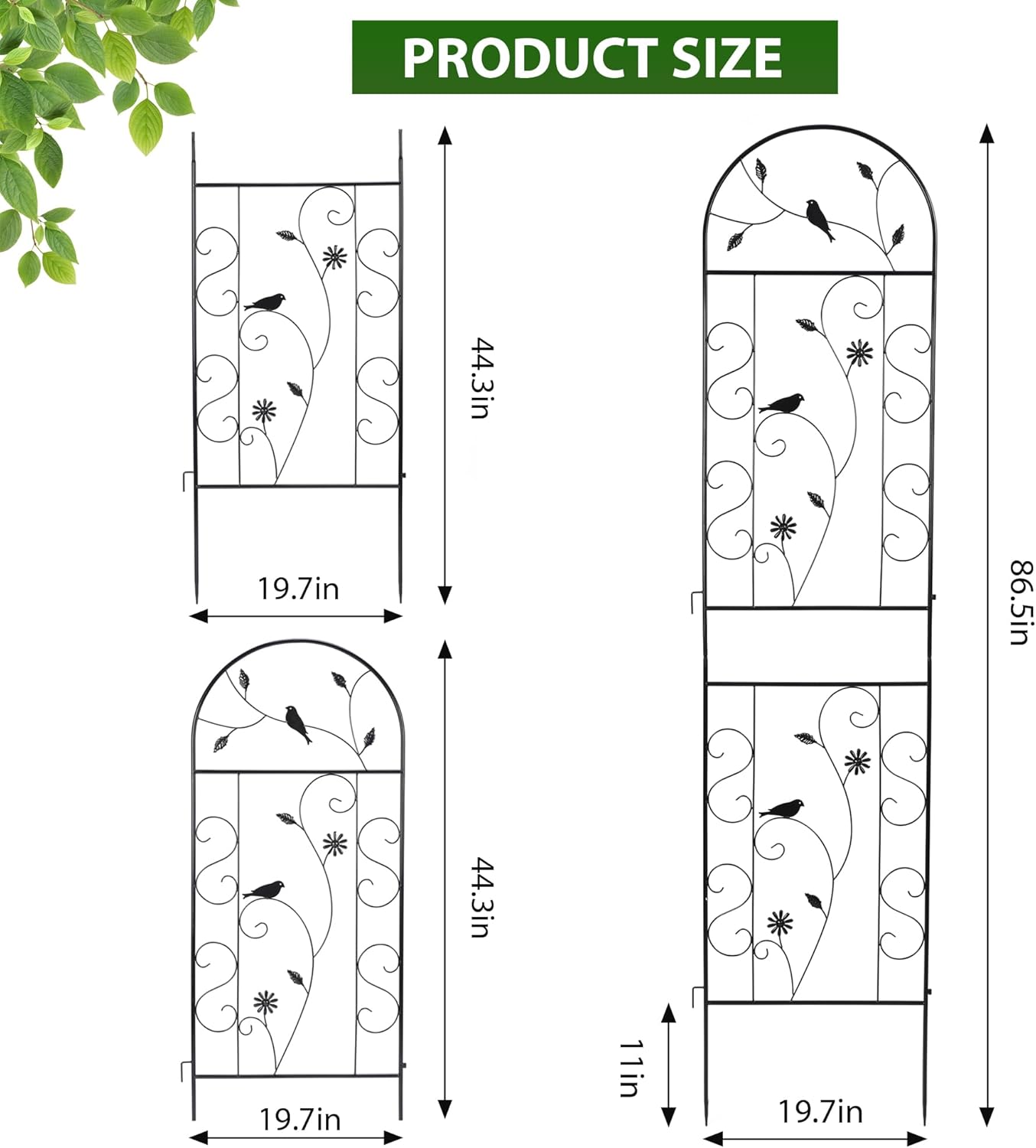 Metal Garden Trellis for Climbing Plants, 2 Pack 86.5" x 19.7" Black Plant Trellis Outdoor, Clematis Rrellis Outdoor, Arched Decoration Suitable for lawns, Gard-VerdiqueGarden