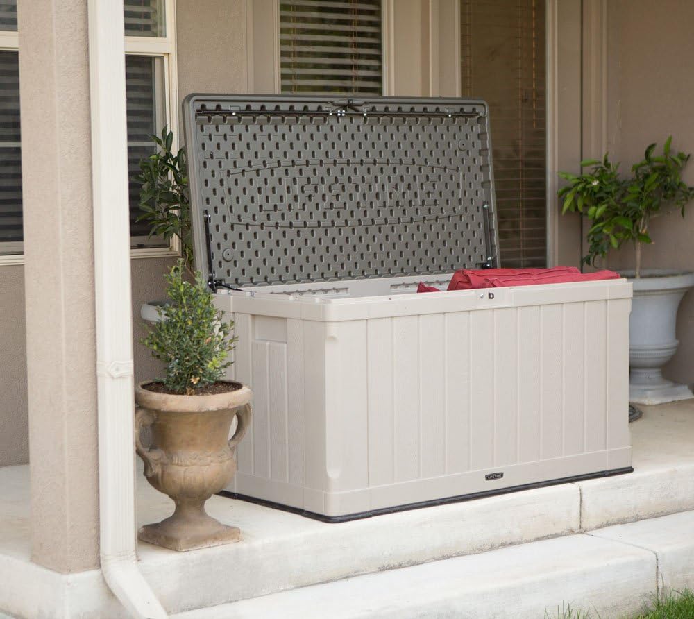 LIFETIME 60186 Heavy-Duty Outdoor Storage Deck Box, 116 Gallon, Desert Sand/Brown-VerdiqueGarden