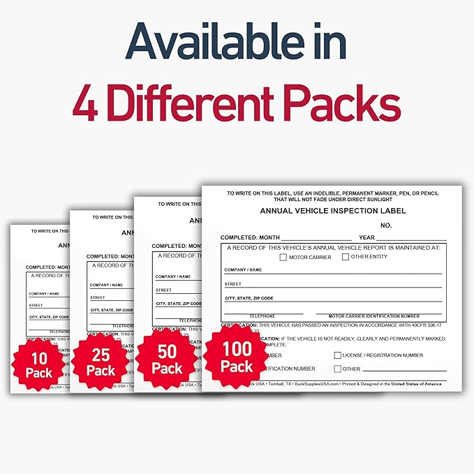 100 Pack Buck Annual Vehicle Inspection Label, 2-Ply Adhesive Vinyl with Mylar Laminate, FMCSA & DOT Compliant, Weatherproof, Tear Resistant, Easy to Write On, 5" x 4" - Made in USA-VerdiqueGarden