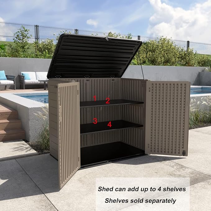 Large Horizontal Storage Sheds,38 cu.ft Resin Garden Shed Weather Resistance,Outdoor Storage Box Lockable for Patio,Backyard,Garden,Home(Brown)-VerdiqueGarden