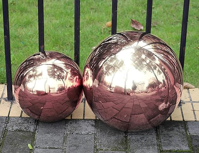 Nerien Gazing Ball, Stainless Steel Garden Mirror Globe, Polished Ornament Sphere, Hollow Floating Reflective Hemisphere, for Home Outdoor Pond Housewarming Swimming Pool Decoration, Rose Gold, 5Pcs-VerdiqueGarden