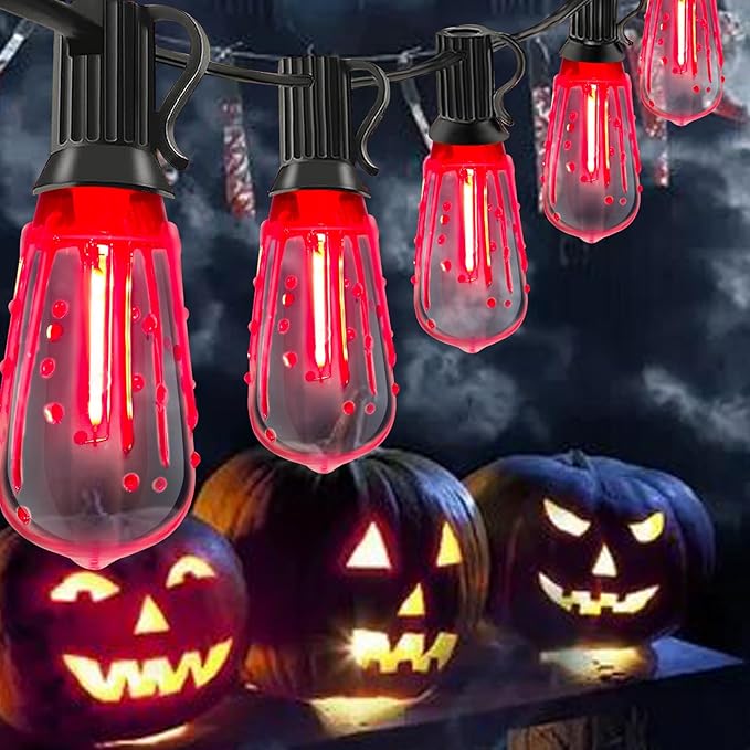 10Ft Halloween LED String Lights Outdoor with 10 ST40 Red Blood Drop Lights, UL Listed Connectable Halloween Patio Lights Set for Indoor Outdoor Backyard Garden Halloween Christmas Party Decor-VerdiqueGarden