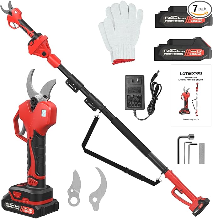 Electric Pruning Shears with Telescopic Rod, 50mm 1.96" Cutting Diameter Cordless Pruner with 2 Rechargeable Batteries, Tree Branch Cutter with SK7 Blade for Gardening Pruning-VerdiqueGarden