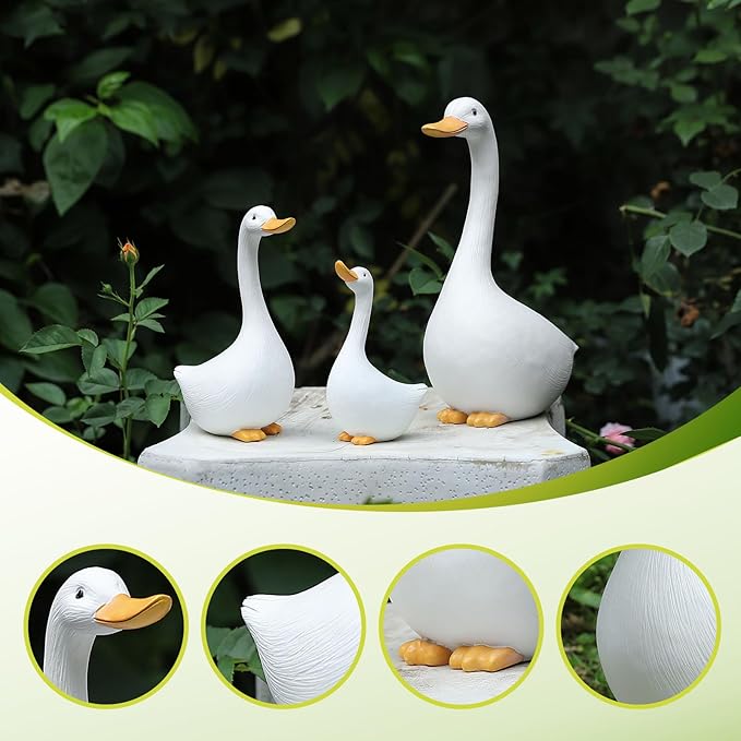 Resin Duck Figurines Set of 3 - Porch Goose Statue for Front Yard Decor, Outdoor Lawn Ornaments, Garden Ducks and Goose Decorations, Perfect Yard Goose Decor and Duck Decoy for Garden Animals Theme-VerdiqueGarden