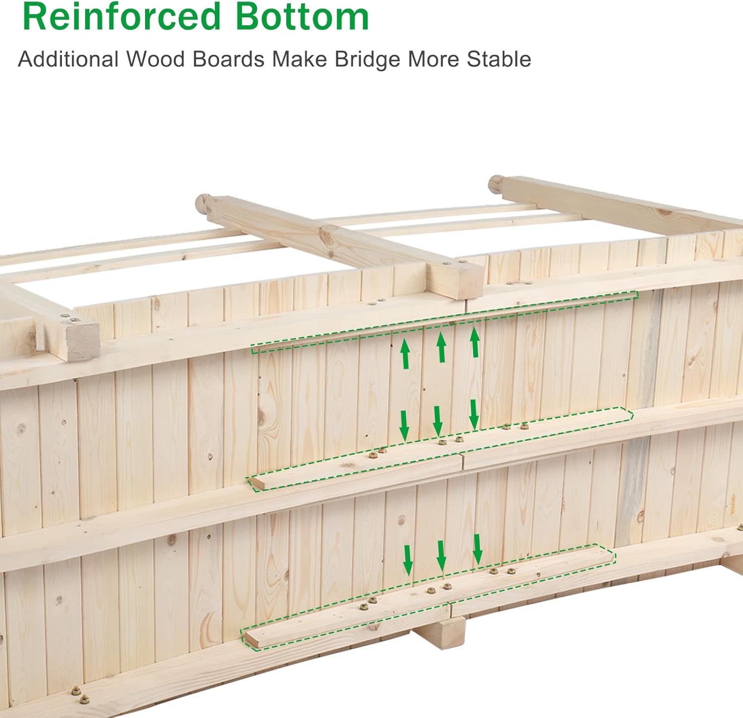 VINGLI 7.5 ft Garden Bridge, Arch Walkway Wooden Bridge with Safety Rails Natural Finished, Decorative Landscaping Footbridge for Koi Pond, Dry Creek Bed, Garden Pathway or Japanese Zen Decor-VerdiqueGarden